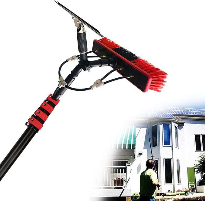 39ft Telescopic Window Cleaning Brush with Squeegee - Water Fed Extendable Pole for Solar Panel and Conservatory Roof Cleaning 30cm Brush Head Efficient Cleaning Tool