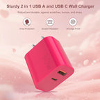 Aolcev for iPhone Charger Fast Charging 2 in 1 USB A USB C Charger Block 30W Cute Type C Fast Charging Blocks for iPhone 17 16 15 14 13 for iPad USB C Charging Adapter for Galaxy S26 S25 S24 Rose Pink