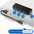 Car Accessories 4-in-1 Car USB Hub Equipped with a Data Interface and Multiple Type-C/USB-A Fast Charging interfaces，USB Hub for iPhone,iPad,Samsung Galaxy,USB Flash Drive，Android（Black）