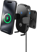 Wireless Magsafe Car Mount Charger - Magnetic Cell Phone Holder with AMPS Plate Mount - Auto Scan & Auto Grip Car Phone Stand - Compatible with Samsung, iPhone, Smartphone- Fast Charger