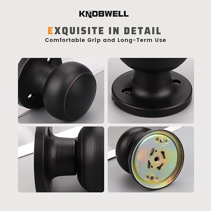KNOBWELL 2 Pack Bronze Dummy Door Knob, Single Sided Handle for Closets, French Double Doors, and Pantry, Oil Rubbed Bronze One Side Non-Turning Interior Push/Pull Door Knob