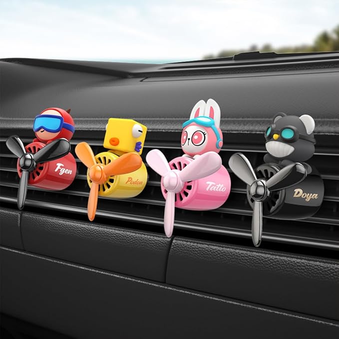 Pilot Car Air Freshener, Cute Bear Car Vent Clip Air Freshener Automotive Air Outlet Fan Diffuser, Automotive Interiors Vent Decoration (Shake Head Style - Red-s)