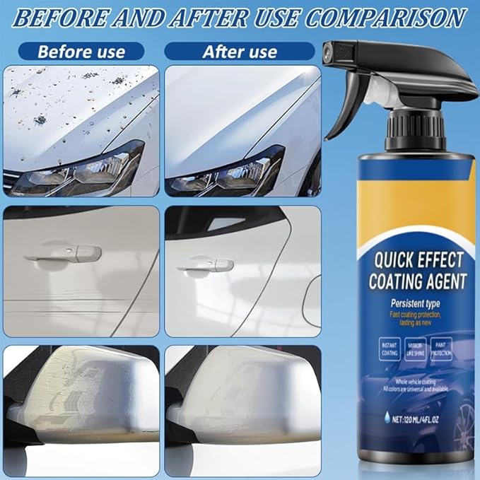 2026 New Car Coating Spray, Quick Effect Ceramic Wax Polish, All-in-One Waterless Wash & Scratch Repair Spray, Removes Oil Film, Enhances Gloss & Hydrophobic Protection