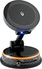 Magnetic Car Phone Holder for MagSafe, 15W Wireless Charging, 360° Adjustable Dashboard Mount, Compatible with iPhone 12-17 & Android（Orange