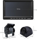 Backup Camera System with 9'' Quad Split 1080P Monitor for RV Trailer Semi Truck Camper Bus & 4 AHD Rear Side View Camera with DVR Record Function Night Vision IP69 Waterproof Avoid Blind Spot DOUXURY