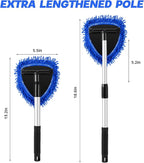 Baderke 9 Pcs Car Windshield Cleaner Tool Kit with with Extendable Handle, Microfiber Towel Pads, Sponge, Ventilation Brush, Empty Spray Bottle for Auto Glass Wiper Suvs Rvs & Home Windows(Blue)