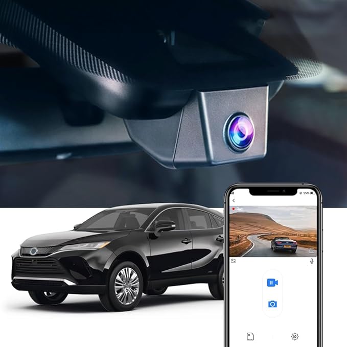 Fitcamx 4K Dash Cam Adapts for Toyota Venza 2021-2024 LE XLE Limited Nightshade Edition, Integrated OEM Look, UHD 2160P Video, Built-in WiFi & APP, Loop Recording, G-Sensor, Plug & Play, 64GB Card