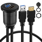 BATIGE USB 3.0 HDMI Car Mount Flush USB Port Cable, Alloy Shell HDMI USB3.0 Dash Panel Extension Cable with LED Indicator for Car Boat Motorcycle -3ft