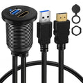 BATIGE USB 3.0 & HDMI to HDMI + USB 3.0 Car Mount Flush Cable, Alloy Shell Dash Panel Extension Cable with LED Indicator for Car Boat Motorcycle 1ft