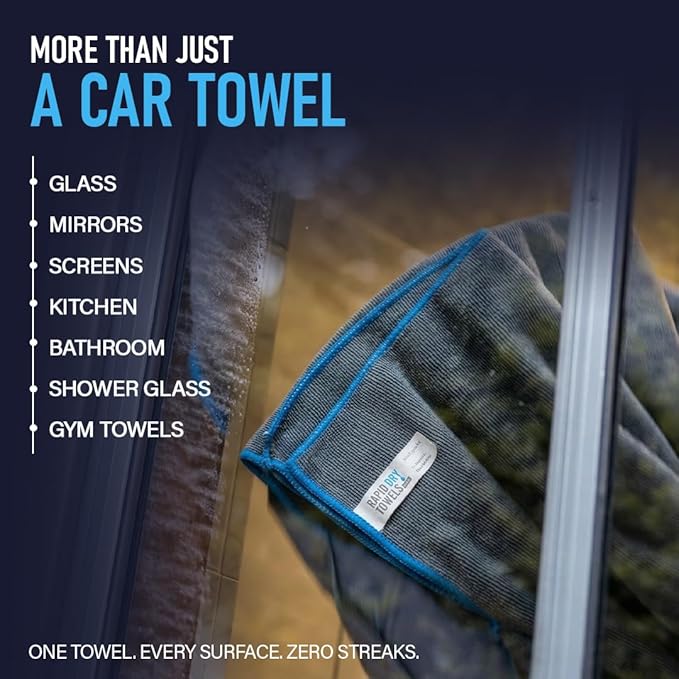 Rapid Dry Towels The Finisher Premium Microfiber Detailing & Utility Towel | 70 x 40cm | Channel Weave Lint-Free Cleaning Cloth | Scratch-Free Car Towel for Glass Chrome Interior & Home Cleaning