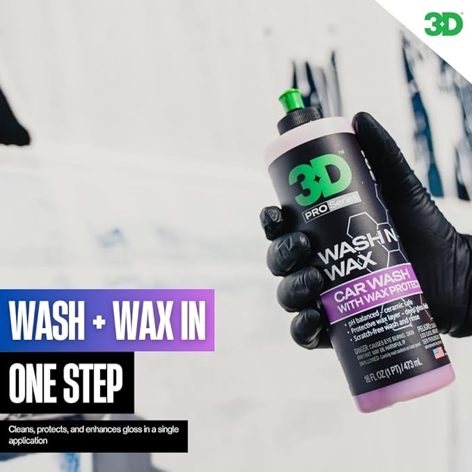 3D Wash N Wax Car Wash Soap - pH Balanced, Easy Rinse, Scratch Free Soap with Wax Protection - 16oz.