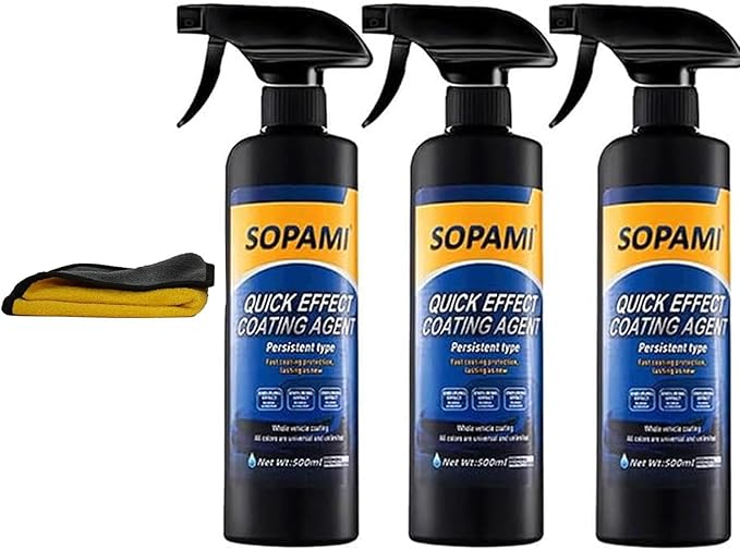 Sopami Car Coating Spray, Quick Effect Coating Agent, Car Scratch Wax Polish Spray Waterless Wash, Quickly Coat Car Wax, Oil Film Emulsion Glass Cleaner with towel for All Car