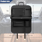 Car Backseat Organizer with Foldable Table Tray, 6 Storage Pocket Vehicle Seat Back Protector Kick Mat with Touch Screen Phone Holder, Auto Seat Organizer for Travel, Universal Fit (Black)