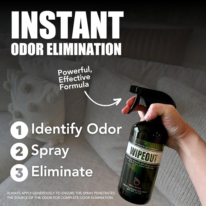 Chronic Wipeout Smoke Odor Eliminator Spray For Strong Odor - Highly Effective for Deodorizing Homes, Clothes, Cars, Office, Hands, & Hair from Smoke Smells - 1 16 oz Bottle Apple Fragrance