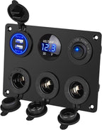 Linkstyle 6 in 1 Charger Socket Panel, 3 Cigarette Lighter Splitter with Dual USB Charger Ports & LED Voltmeter & Rocker Switch for 12V/24V Car RV Boat