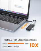 GiGimundo USB C Hub for Laptop, 4 Ports USB Hub 3.0 with SD Card Reader, USB C to USB Hub Multiport Adapter 5Gbps Transfer for Laptop, MacBook, iPad, Dell, Chromebook, Keyboard, Mouse, Black