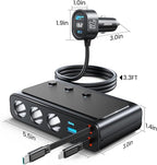 JOYROOM 9 in 1 Cigarette Lighter Splitter, 227W Dual Retractable Car Charger - 45W/24V(36W/12V) USB C Fast Charger for iPhone 17/Samsung, Independent Switches Cigarette Lighter Adapter for Car Devices