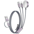 1Pack Multi Charging Cable Cord for Travel Essentials,Apple Watch Charger,iPhone Charger,[3-in-2] Type C/L Cable Portable Designed for iWatch,iPhone 17-8,Galaxy S25-21,AirPods,iPad-4FT Gray