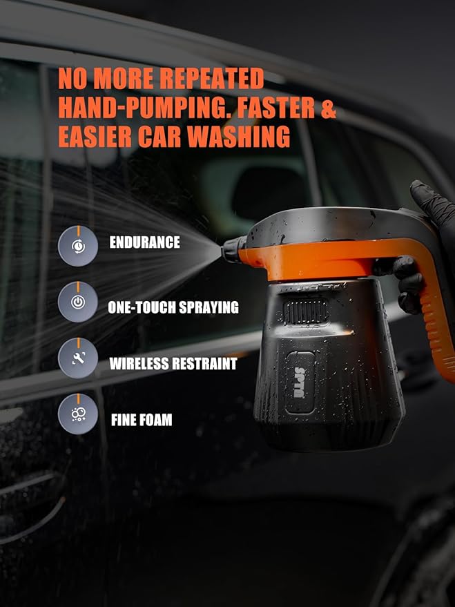 SPTA Pressure Foam Sprayer, 2.25L/76 oz Electric Pressurized Soap Sprayer Car Foam Sprayer, Cordless Pump Sprayer, Car Wash Pressure Washer Foamer with 500ML Shampoo for Detailing