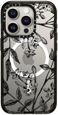 CASETiFY Impact Case for iPhone 15 Pro [8.2ft 4X Military Grade Drop Protection/Compatible with Magsafe] - Botanical Jasmine - Clear Black