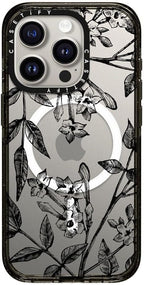 CASETiFY Impact Case for iPhone 15 Pro [8.2ft 4X Military Grade Drop Protection/Compatible with Magsafe] - Botanical Jasmine - Clear Black