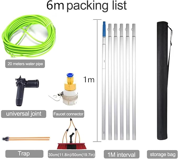 20ft Teles Window Cleaning Pole Kit Extendable Water Fed Squeee Brush for Solar Panels Outdoor High Reach Cleaning Tool 6m Hose Included