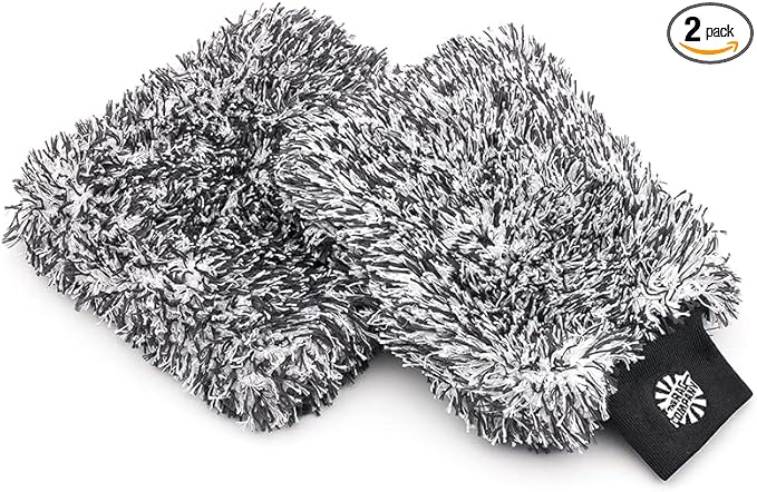 The Rag Company - The Cyclone Ultra Wash Mitt 8in x 9in and Cyclone Ultra Wash Pad 10in x 10in - 70/30 Blend Korean Microfiber, Foam Padding, Scratch-Free, Lint-Free, Black (2-Pack)