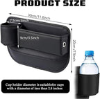 Car Leather Cup Holder Gap Bag, New Car Seat Gap Filler Organizer with Cup Holders, Console Organizer for Phone, Keys and Small Items, Universal Fit Essentials for SUV, Truck & Sedan (2pc)