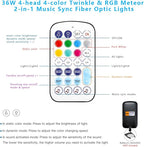 AKEPO 4 Color 36W RGBW Twinkle+Colorful Meteor Two-in-one Fiber Optic Light Source, 4 Ports Twinkle+RGB Shooting Star+Music Activated+Bluetooth APP+28-Key Remote Control Home/Car Starlight Headliner