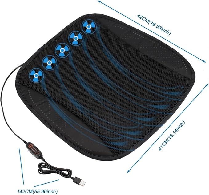 JSCARLIFE Universal Ventilated Car Seat Cushion with USB Interface Quick Cooling Three-Speed Adjustable Seat Cushion Suitable for All Car Seats, Home and Office Chairs (Style-A)