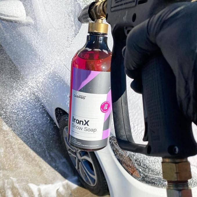 CARPRO IronX Snow Soap - Car Wash Pre-Wash Cleaner and Degreaser on Paint, Glass, Wheels, Headlights, Plastic Trim - Remove Old Wax & Brake Dust - Liter (34 oz)