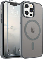 SUPFINE Magnetic for iPhone 15 Plus Case & iPhone 14 Plus Case(Compatible with MagSafe) (Military Grade Drop Protection) Slim Translucent Shockproof with Anti-Fingerprint Phone Case,Gray