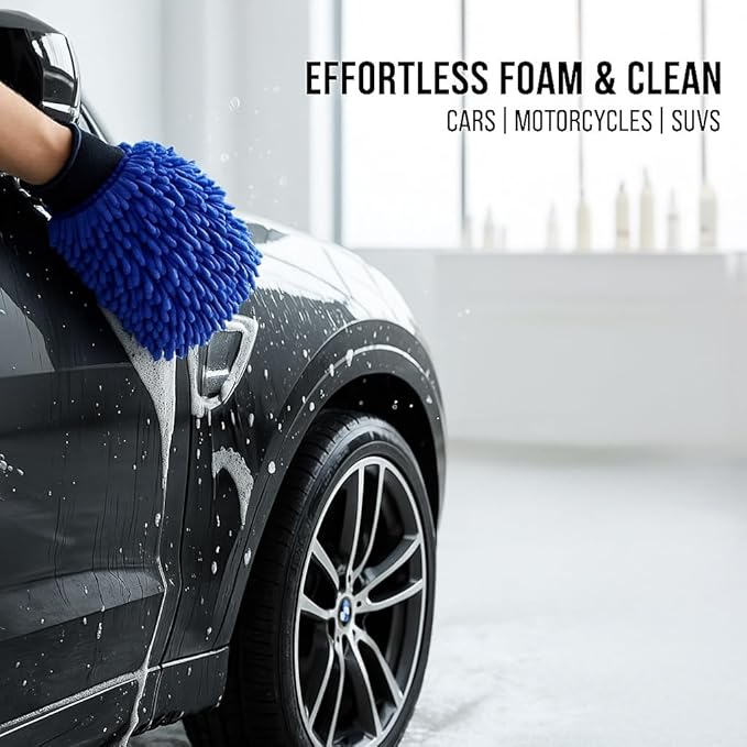 Car Wash Mitt Microfiber, 2PK-Scratch & Lint Free, Premium Chenille Microfiber Wash Mitt (Shallow Blue)