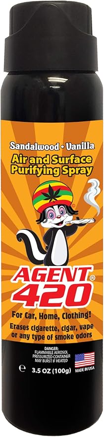 Agent 420 Odor Eliminator Aerosol Spray, Sandalwood Vanilla, 3.5 oz — Tea Tree Oil Breaks Down Smoke at the Molecular Level