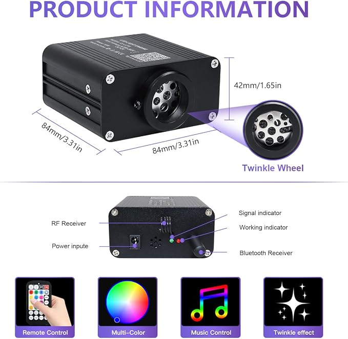 16W Car Home Starlight Headliner Kit, Twinkle & Sound Activate RGBW Fiber Optic Lights with APP & Remote Control, Star Lights for Ceiling Decoration, 450 pcs 9.8ft