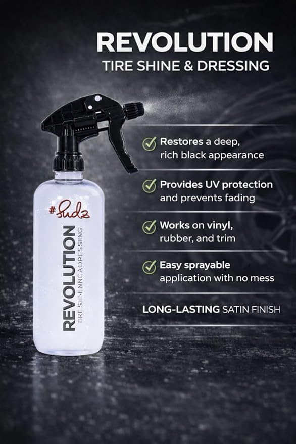 SudzBox Revolution Tire Shine & Trim Dressing | Works on Vinyl, Rubber, and Plastic - Works on Cars, Trucks, SUV's, Boats, + More! 16 oz.