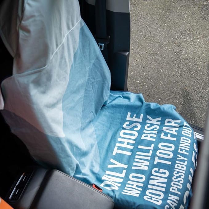 Gone For a Run Car Seat Towel Cover – Hooded Moisture-Wicking Microfiber Seat Protector – 30" x 60" – for Runners and Outdoor Enthusiasts – Only Those Who Risk Going Too Far