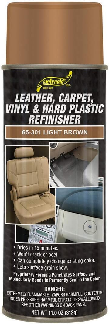 S.M. Arnold Refinishing Spray Paint - LIGHT BROWN 11 Oz. - For Leather, Carpet, Vinyl, Metal, Plastic, Polycarbonate, Polypropylene, Acrylic, Lexan, Fiberglass | Pro Grade Aerosol Refinisher