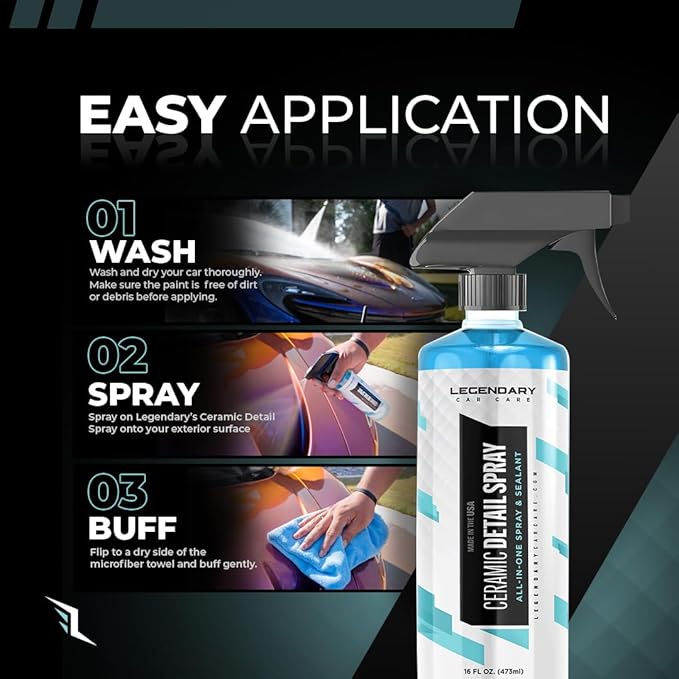 Legendary Ceramic Quick Detailer Spray 16oz - Car Detailing Spray for High Gloss Shine & Hydrophobic Protection - Ceramic Coating for Cars on Paint, Glass, Trim & Wheels