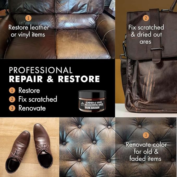 FORTIVO Leather Recoloring Balm, Color Restorer, Scratch Remover, Couch Paint and Repair, Leather Balm for Couches