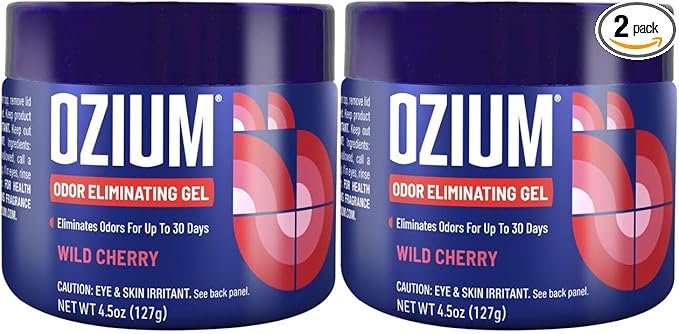 Ozium Odor Eliminating Gel Air Freshener 4.5 oz Wild Cherry for Home Car Office (2-pack)