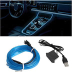 EL Wire LED Strip Lights, USB Auto Neon Light Strip with Sewing Edge, 16FT Electroluminescent Ambient Lighting Kit with Fuse Protection, Car Decoration Accessory (Blue/16FT)