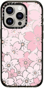 CASETiFY Impact Case for iPhone 15 Pro [8.2ft 4X Military Grade Drop Protection/Compatible with Magsafe] - Pink Sakura Bloom - Clear Black