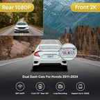 Fitcamx 2K Dual Dash Cam Suitable for Honda Vehicle Models 2011-2024 (Rectangle Dome Light), OEM Style, Front 1440P+Rear 1080P Video, Loop Recording, Built-in WiFi,G-Sensor, Easy to Set, 64GB Card