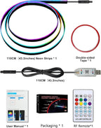 Acrylic LED Lights for Car, 43.3in RGB Strip Light Car LED Lights Interior with USB Port, App Control, Music Sync, 146 LEDs Interior Ca r Lights for Women Men Gifts