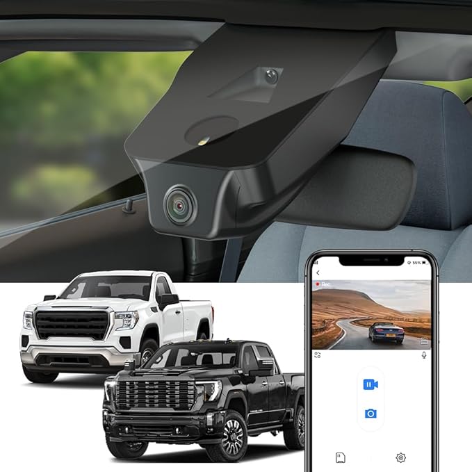 Fitcamx 4K Dash Cam Suitable for GMC Sierra 1500 2500HD 3500HD (HD2-4925, Check Vents Amount) 2020-2026, OEM Look, UHD 2160P Video, WiFi & APP, Loop Recording G-Sensor, Easy to Use, 2 Cables/64GB Card