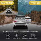 Fitcamx 2K Dual Dash Cam for 2017-2023 Nissan Armada S SV SL Platinum & Infiniti QX56 (with Auto Dimming), OEM Style, Front 1440P+Rear 1080P Video, WiFi & APP, Loop Recording, G-Sensor, 64GB Card