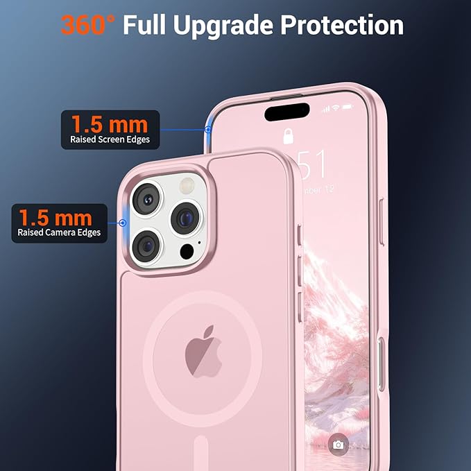 SUPFINE Magnetic for iPhone 16 Pro Case with Screen Protector (Compatible with MagSafe) (Military Grade Drop Protection) Translucent Matte Shockproof Phone Cover,Light Pink