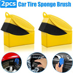 BESULEN 2 Pcs Tire Contour Dressing Applicator, Car Wheel Dressing Shine Sponge with Lid, Polishing Sponge Wax Buffing Pads for Auto, Foam Brush with Cover, Automotive Cleaning Accessories (Yellow)