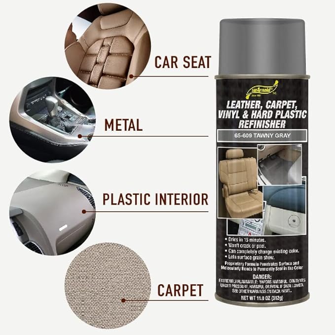 SM Arnold Refinishing Spray Paint - TAWNY GRAY 11 Oz. - For Leather, Carpet, Vinyl, Metal, Plastic, Polycarbonate, Polypropylene, Acrylic, Lexan, Fiberglass | Pro Grade Aerosol Refinisher